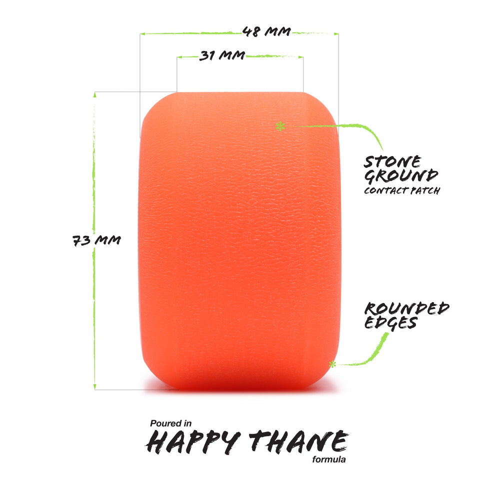 Orangatang 73mm Beefcake (80a, orange) longboard skateboard wheel (infographic)