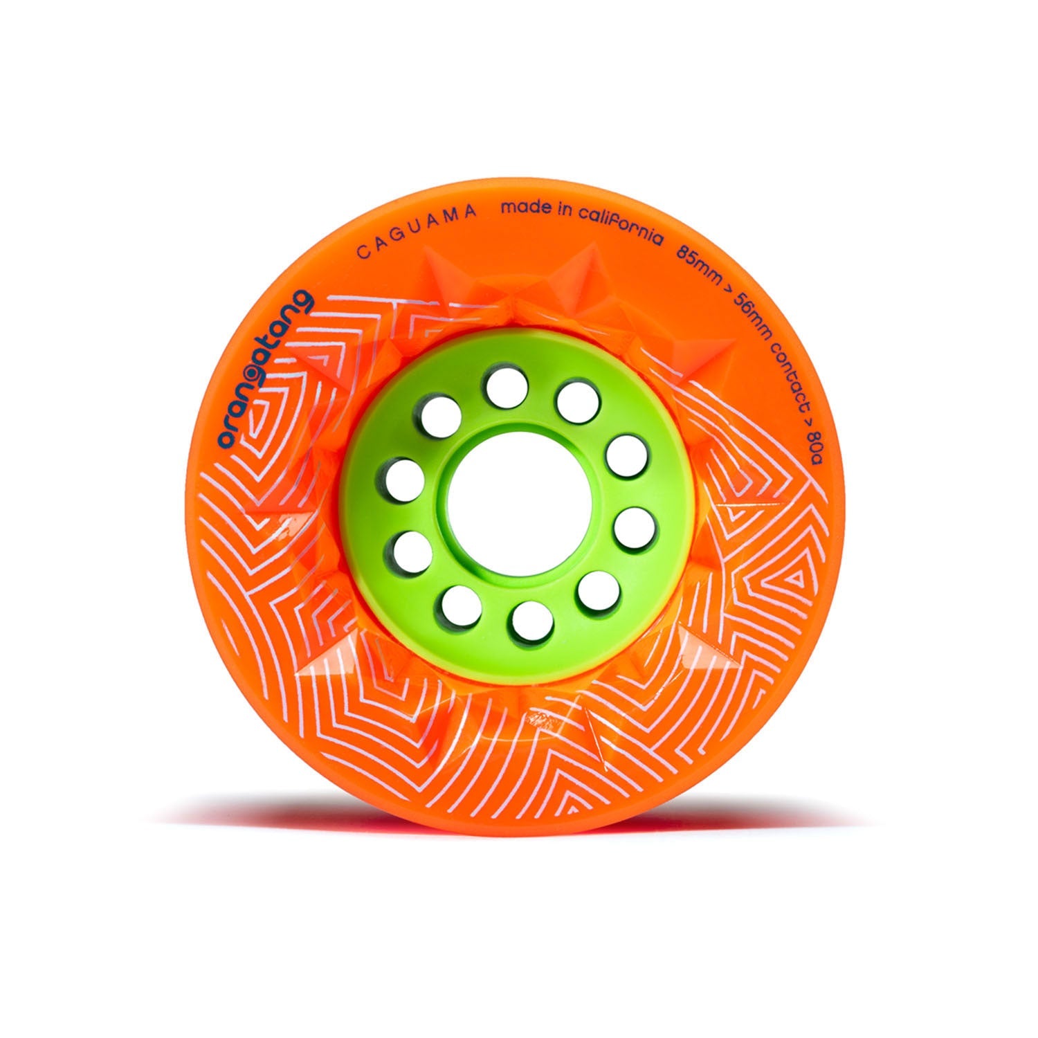 Orangatang 85mm Caguama (80a, orange) longboard skateboard wheel (front)