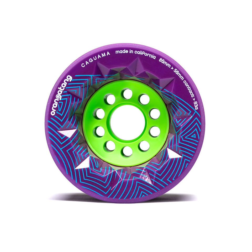 Orangatang 85mm Caguama (83a, purple) longboard skateboard wheel (front)