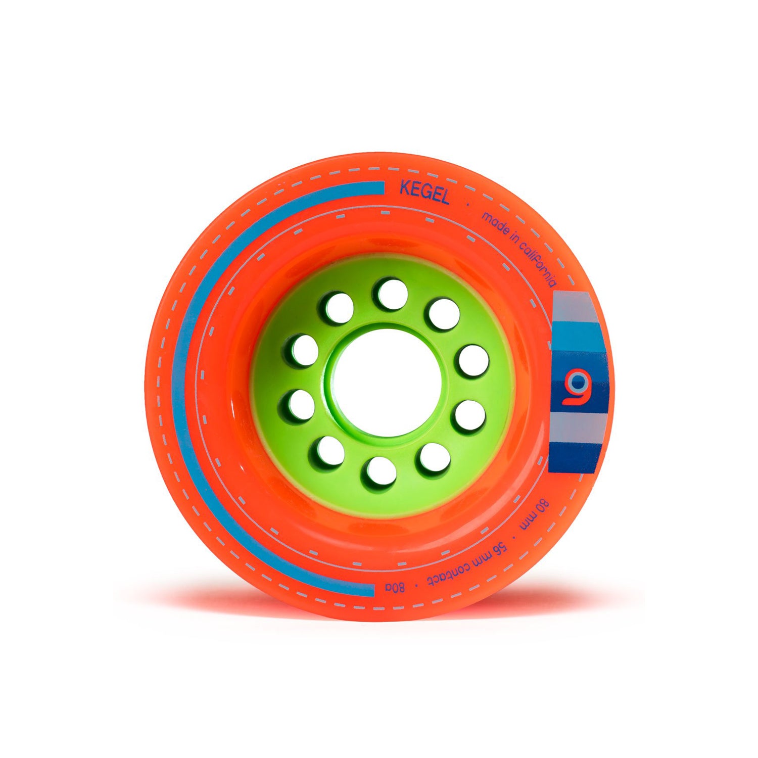 Orangatang 80mm Kegel (80a, orange) longboard skateboard wheel (front)