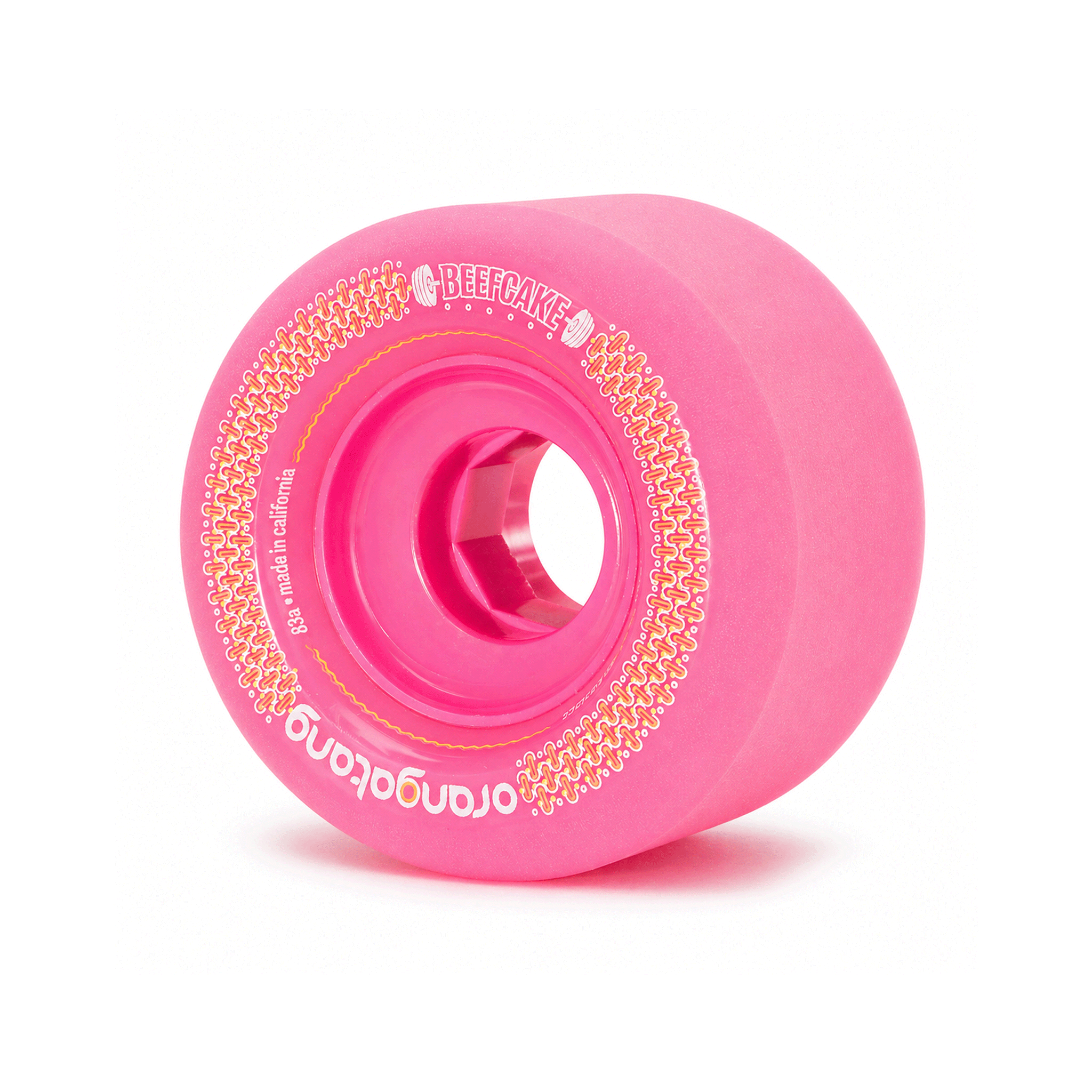 Orangatang 73mm Beefcake (83a, pink) longboard skateboard wheel (hero)