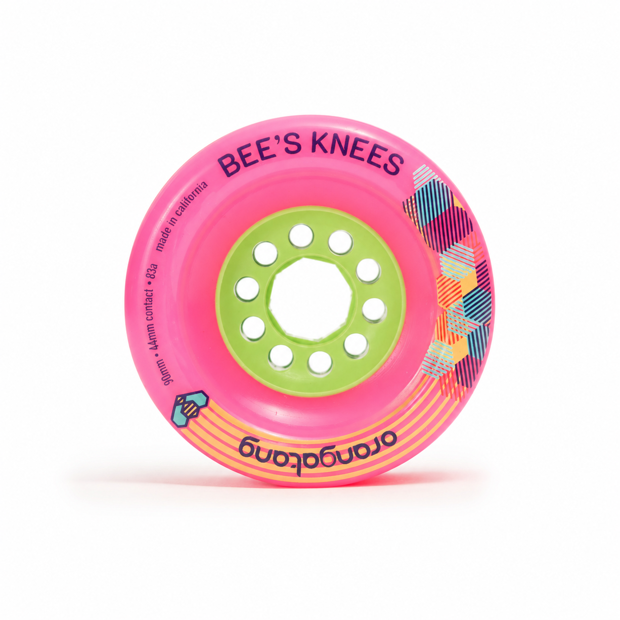 Orangatang 90mm Bee's Knees (83a, pink) longboard skateboard wheel, profile view