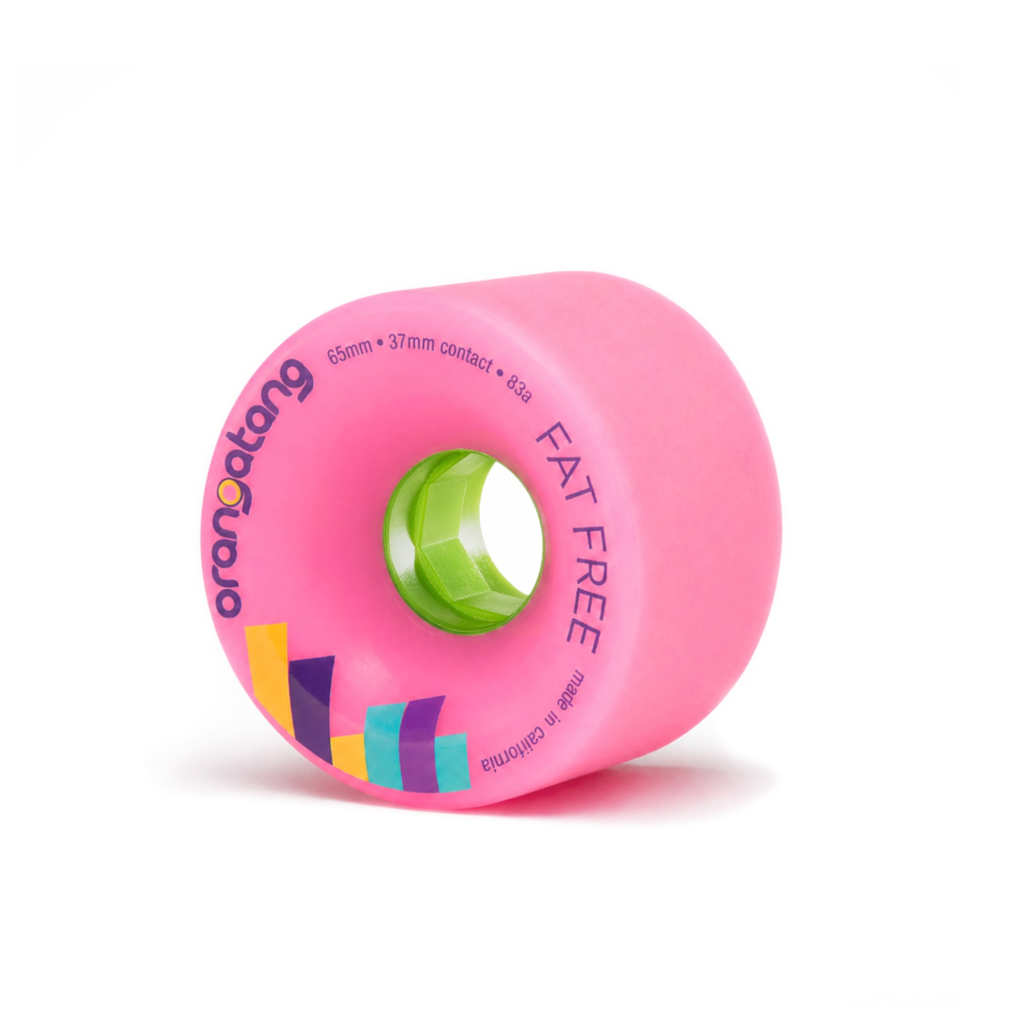 Orangatang 65mm Fat Free (83a, pink) longboard skateboard wheel (hero)