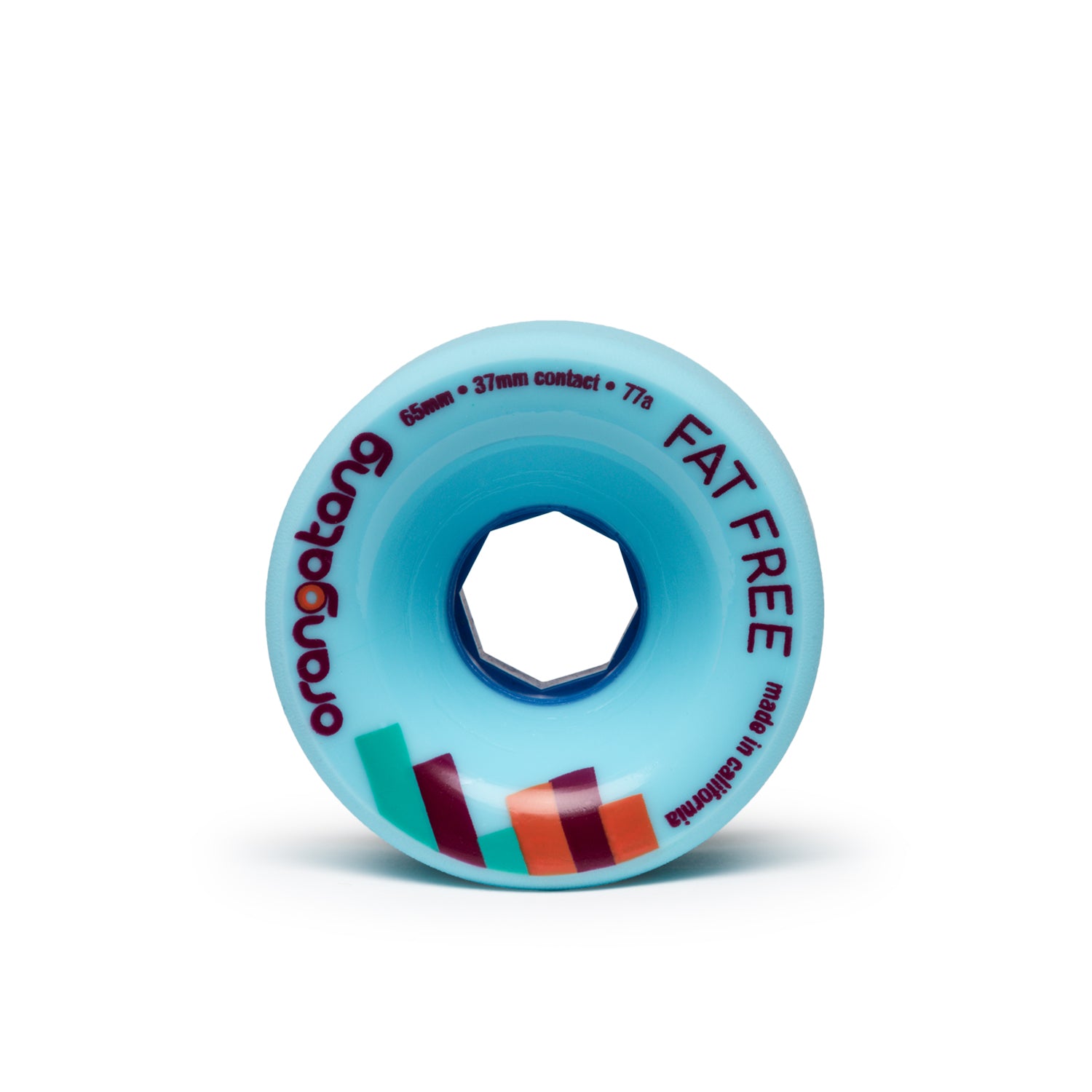 Orangatang 65mm Fat Free (77a, blue) longboard skateboard wheel (front)