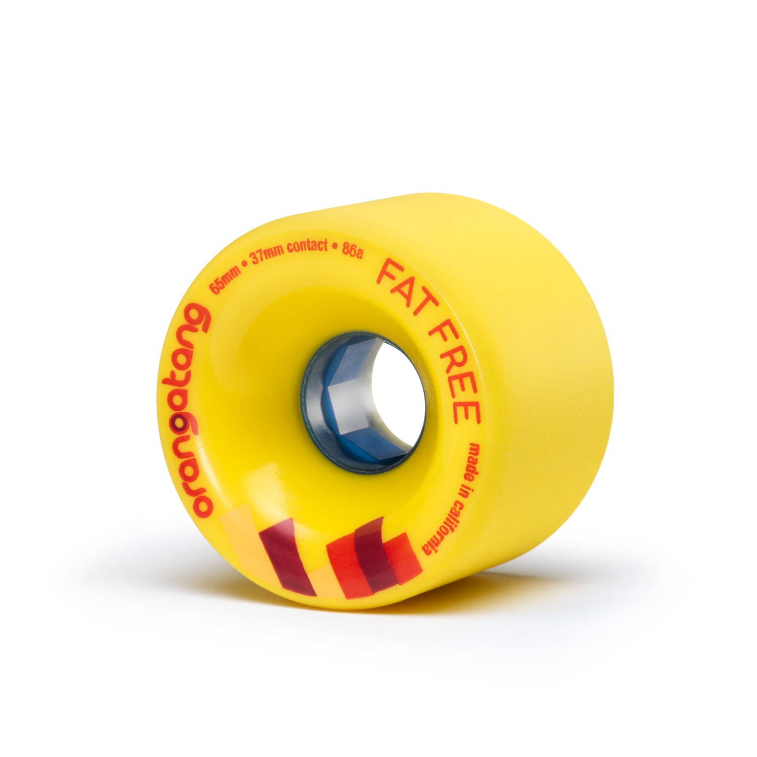 Orangatang 65mm Fat Free (86a, yellow) longboard skateboard wheel (hero)