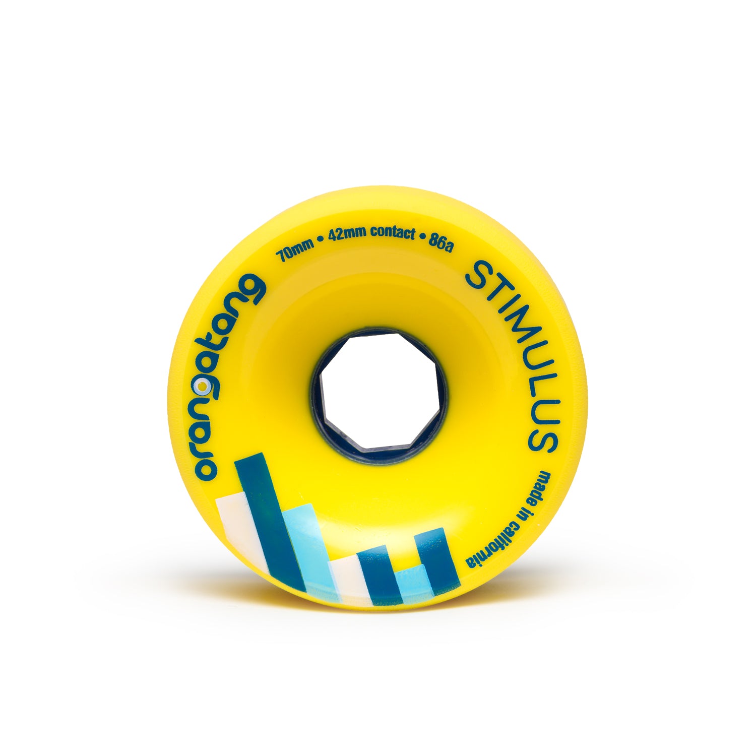 Orangatang 70mm Stimulus (86a, yellow) longboard skateboard wheel (front)